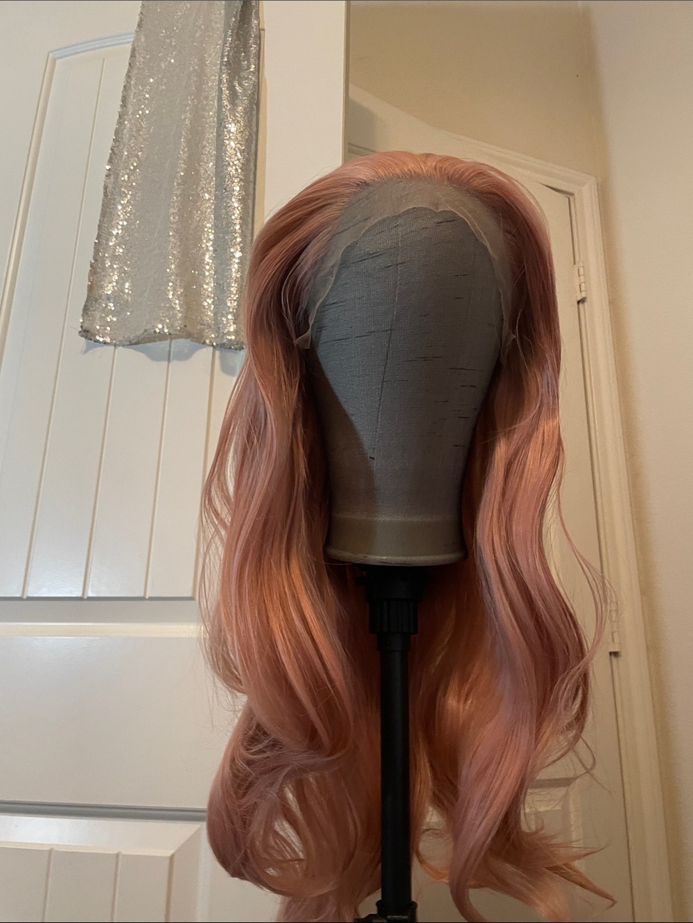 Luxe Rose Pink Gold Blonde Lace Front Wig with Matching Cap - Picture 14 of 15